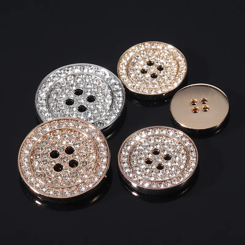 10pcs Four Eye Metal Buttons Luxury Rhinestone Decorative Round Sewing Button Suit Women\'s Clothing Accessories