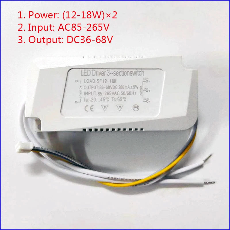 1pcs Isolation driver With 3Colors LED transformer (8-12W)×2 (36-50W)X2 AC Input 85-265V for dimmable color-changeable chandelie