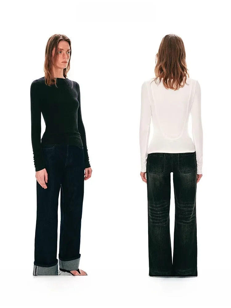 

Age of Ascent Women's Slim Fit Long Sve round Ne Knitted T-irt Casual Sle Cotton Blend Elastic Stretch Base Layer Top