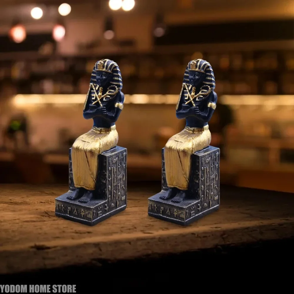 Resin Egyptian Myth Character Ornament 2Pcs, Pharaoh Sculpture Model, Home Art Craft & Desktop Decoration