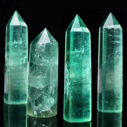 4PC Set Natural Green Fluorite Crystal Point Wand Green Crystal Hexagonal Prism Polished Obelisk Stone Crafts for Home Ornament