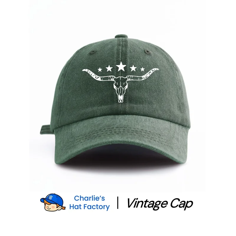 1 pc BULL Print Washed Baseball Cap, Classic Casual Stylish Vintage Soft Sweatband Adjustable Size Lightweight