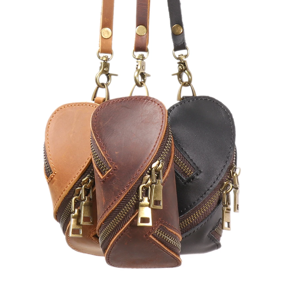 LUOKIR Creative Top Layer Leather Key Bag Pure Crazy Horse Cowhide Carry Mini Pouch Zipper Car Key Coin Purse