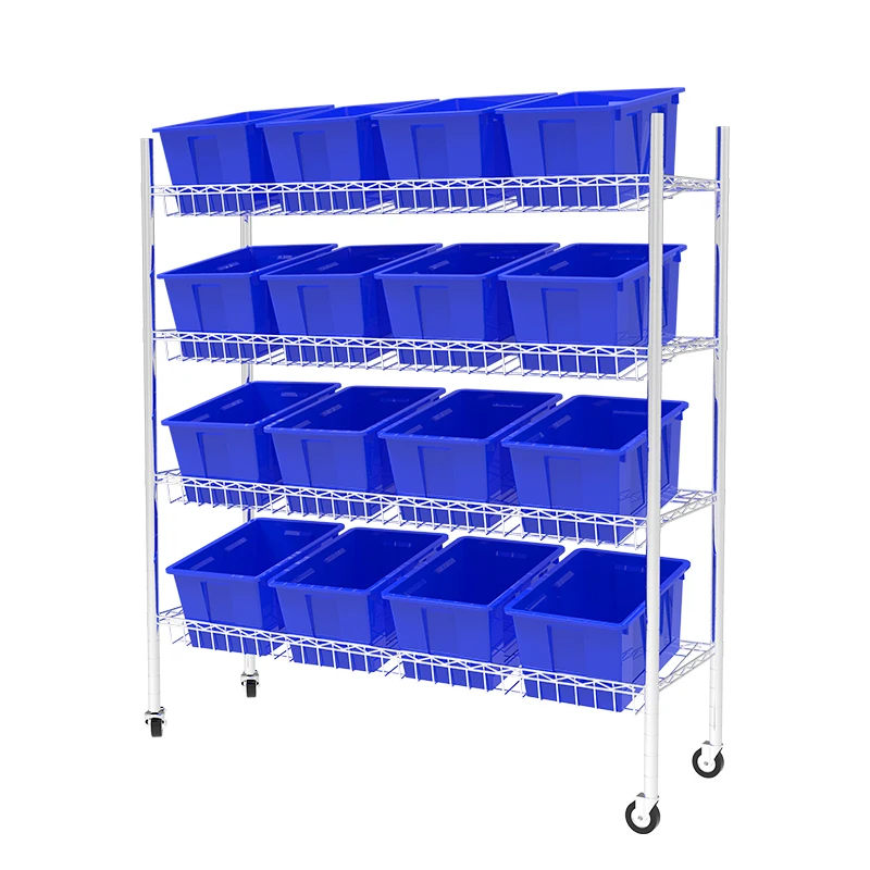 

Commercial Kitchen Slanted Order Picking Shelving Cart Trolley NSF Wire Shelf Bin Organizers