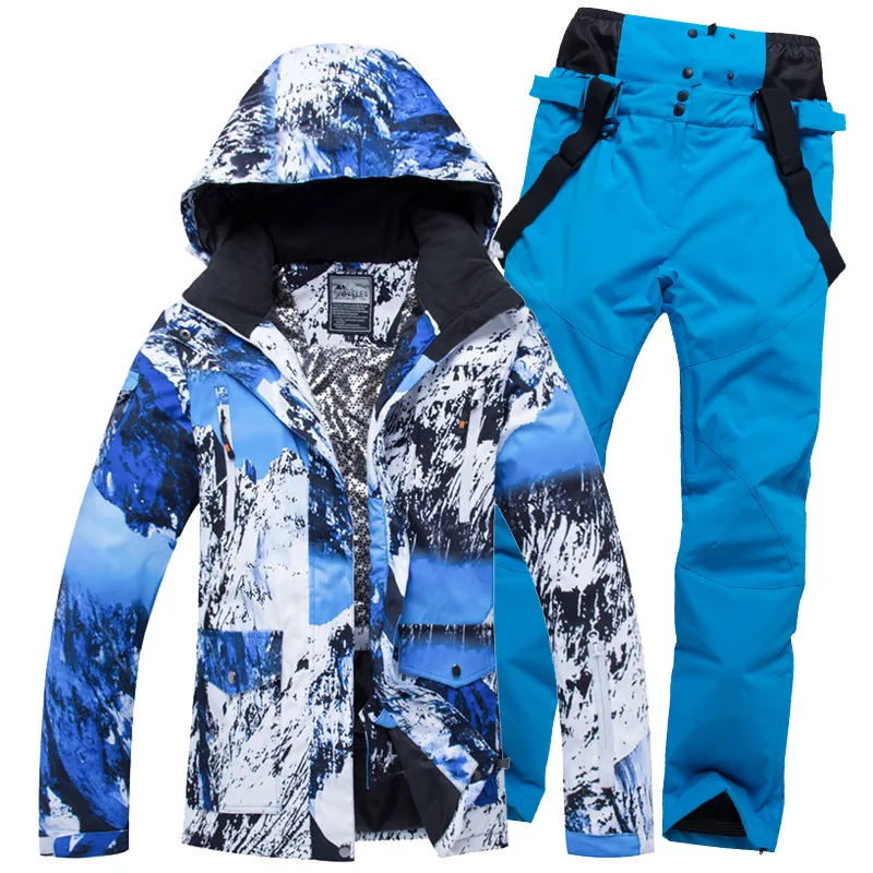 

New Men Women Snow Wear Waterproof Ski Suit Set Snowboard Clothing Outdoor Costumes Fashion Winter Jackets + Straps Pants