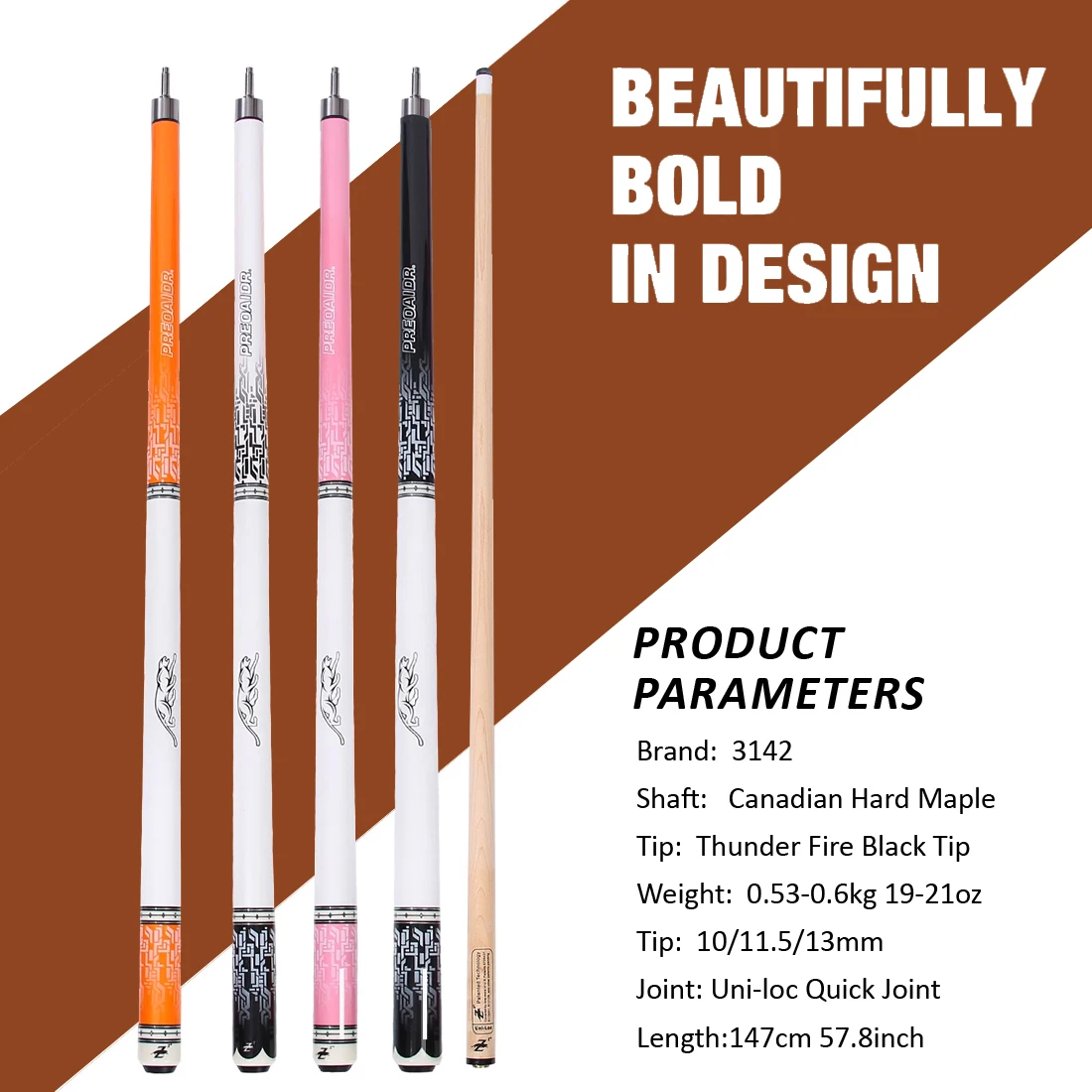 3142 Preoaidr Premium Pink Billiard Cue Set With Joint Protector - 57.8