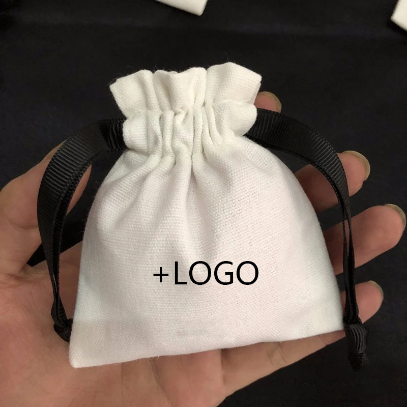 

50PCS Custom Logo Cotton Drawstring Bags Packaging Handmade Gift Soap Party Wedding Wrapping Reusable Sachet Storage Gift Pouch