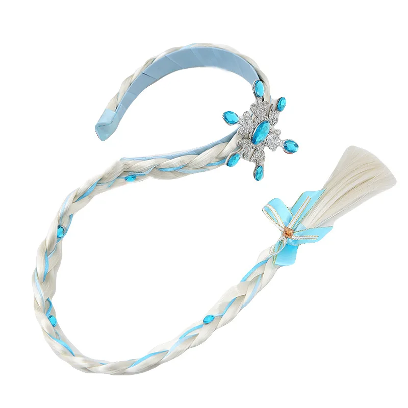 Girls Pink Blue Flower Weaving Braid Headband Kids Princess Dress Up Hair Accessories Elsa Cosplay Costume Wig Party Accessories