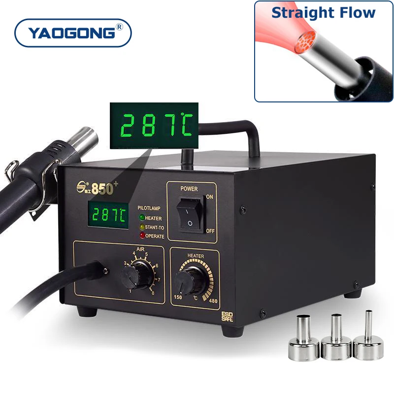 

YAOGONG 850+ Digital Smart Thermostat Mobile Phone Repair Tool PCBA Motherboard Desoldering Heat Gun Hot Air Soldering Station