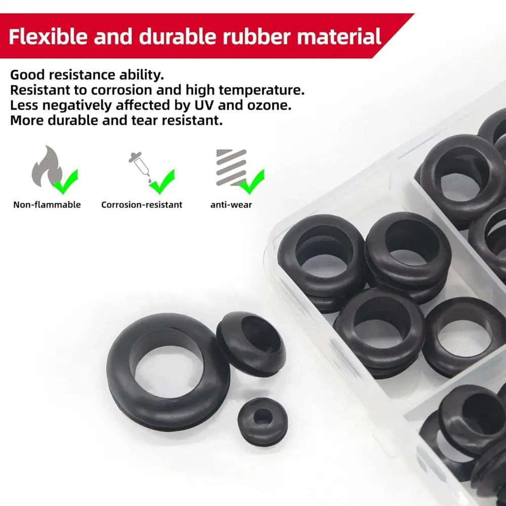 215 Rubber Grommet Assortment Kit Sealing Gasket O Ring Hardware Electrical Cable Protector Wire Hole Plugs Black Color