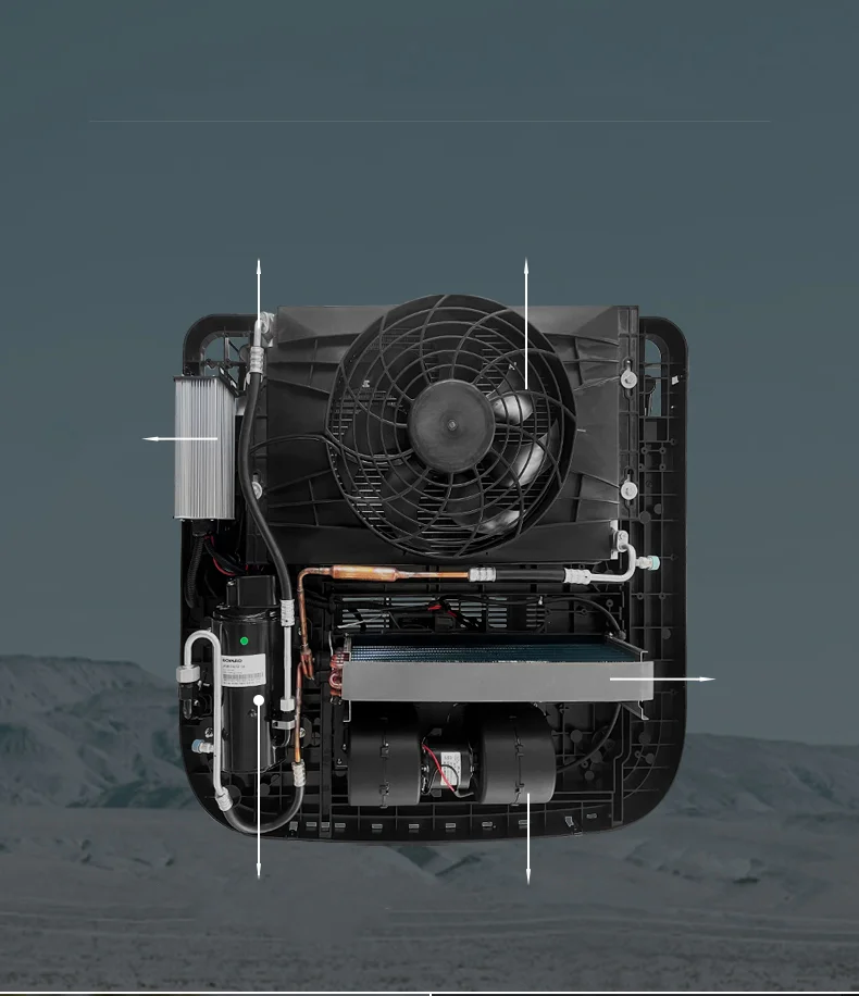 ระบบปรับอากาศอเนกประสงค์ 12v 24v สำหรับรถบ้าน รถบรรทุก RV คอมเพรสเซอร์แบบโรเตอร์คู่ อินเวอร์เตอร์ ติดตั้งบนหลังคา