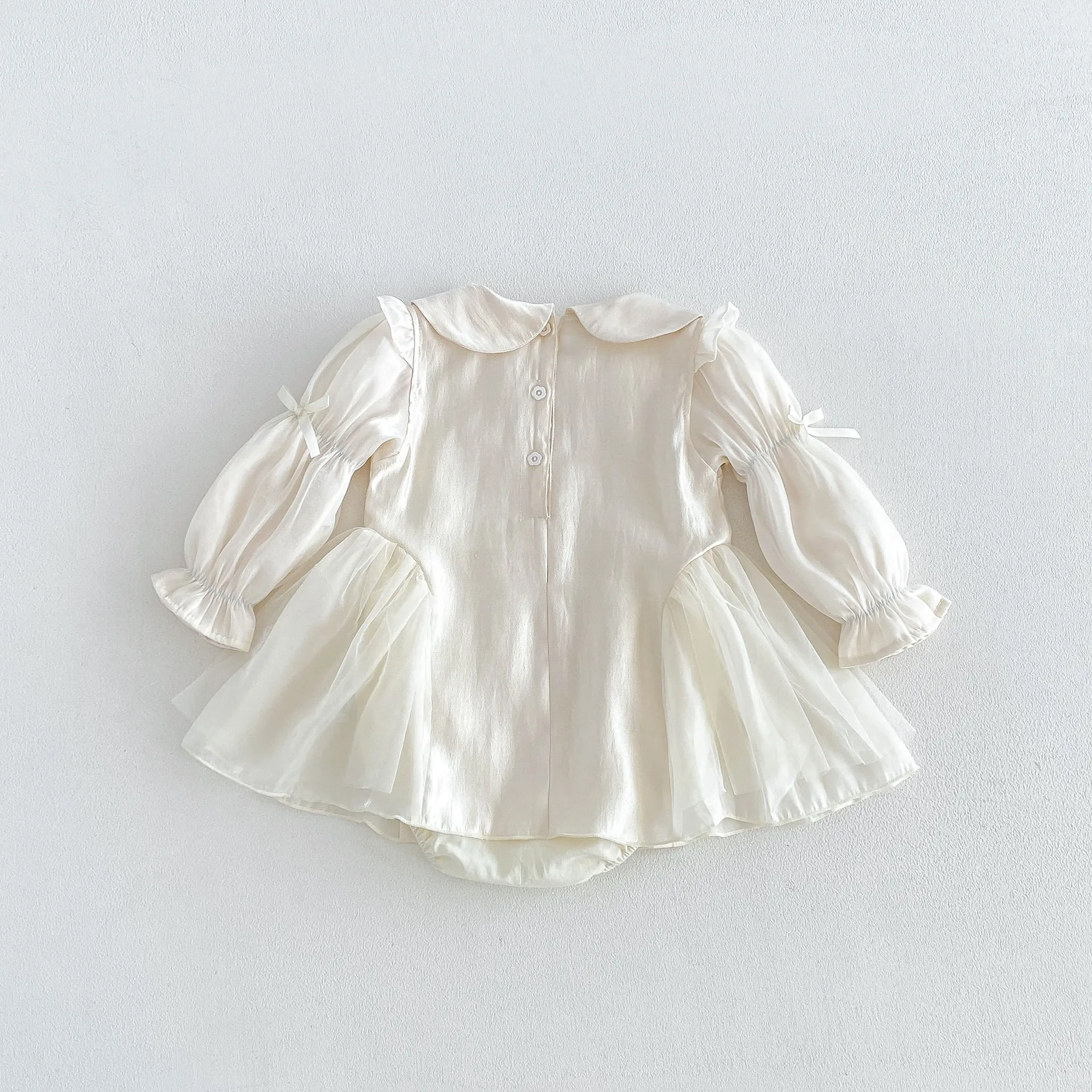 New Infant Girls long Lantern Sleeve Solid Romper ,  Newborn Princess Kids Cute Party Birthday Clothes   0-2 T