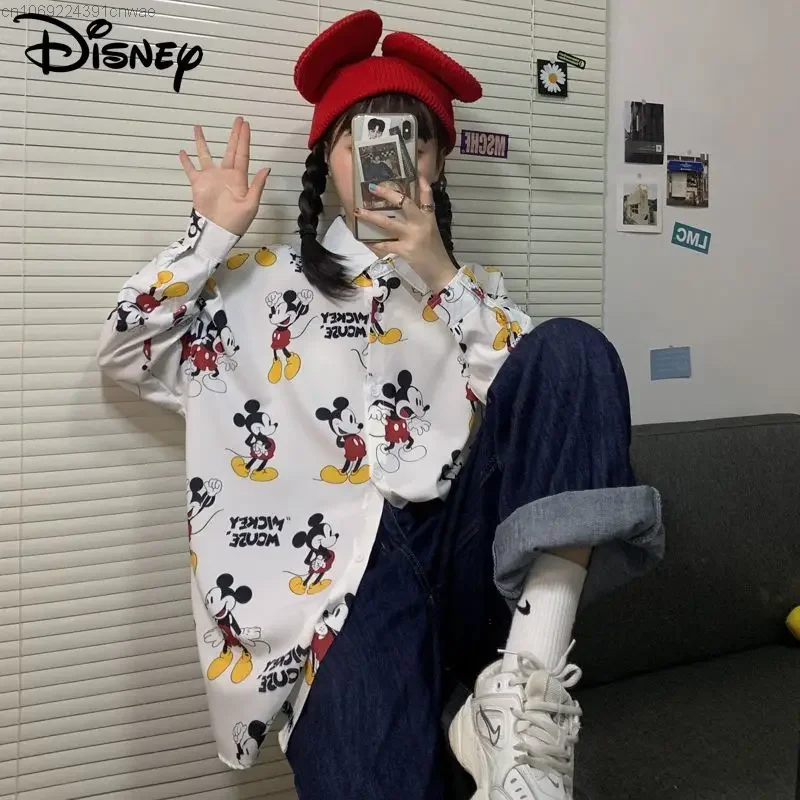 Disney Mickey Mouse New Print Korean Style Long Sleeved Shirt Fashion 2000s Youthful Woman Clothes Hip Hop Y 2k Emo Blouse Girls