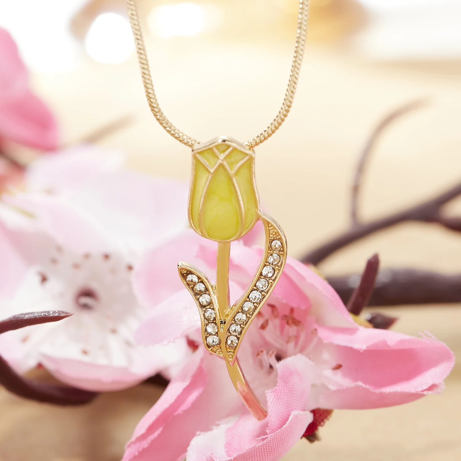 Frühling Trend Bunte Emaille Tulpe Halskette für Frauen Gold Farbe Kette Kristall Blume Zirkon Anhänger Ästhetischen Schmuck Geschenk – Detail 4