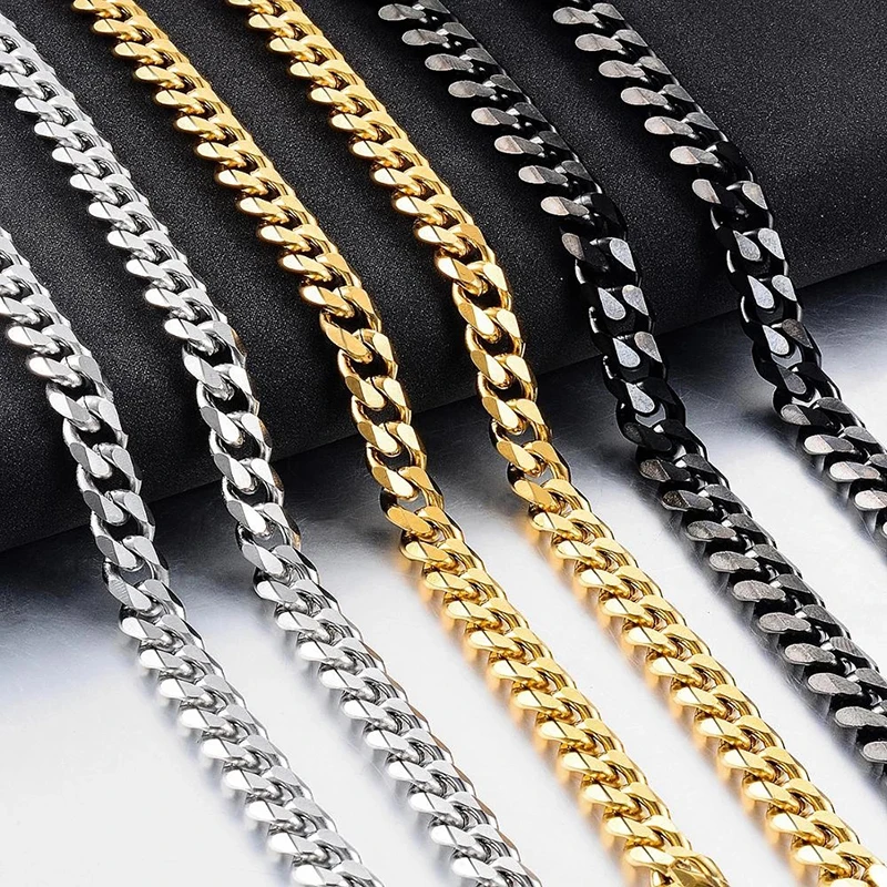 Cuban Link Chain for Men Woman Basic Simple Punk Stainless Steel Necklace gold color Necklaces Male Choker Fashion Jewelry