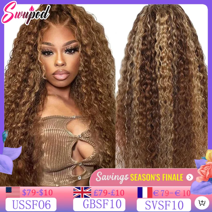 220 Density P4/27 Highlights Ombre Blonde Human Hair 13x6 13x4 Deep Wave Hd Lace Front Wig Blonde Curly Hair Lace Wigs for Women