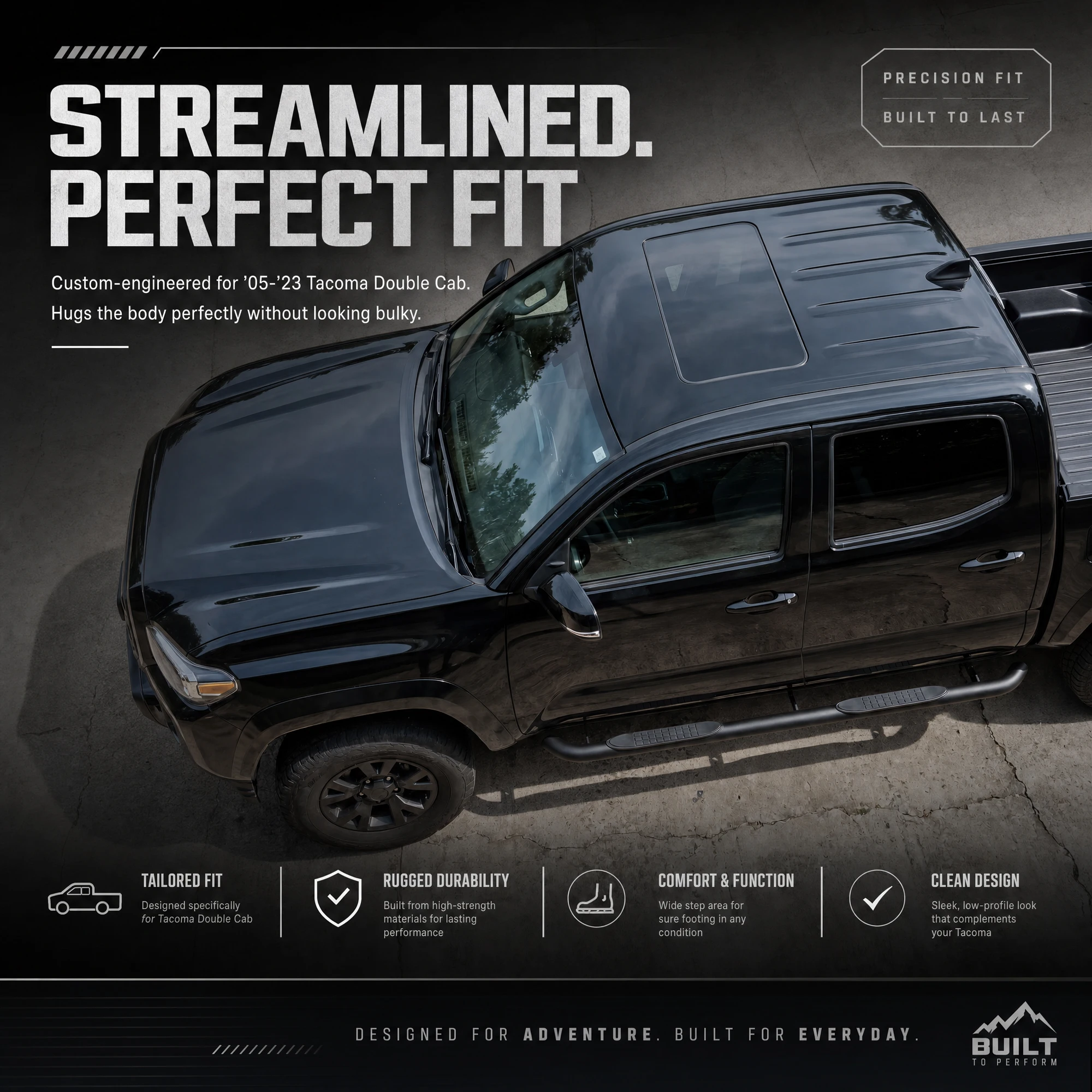 4 Inch Running Boards Side Steps For 2005-2023 Toyota Tacoma Crew Cab Double Cab, Oval Straight Carbon Steel Nerf Bars, Black Powder Coated Bolt-On Pedals 550lbs