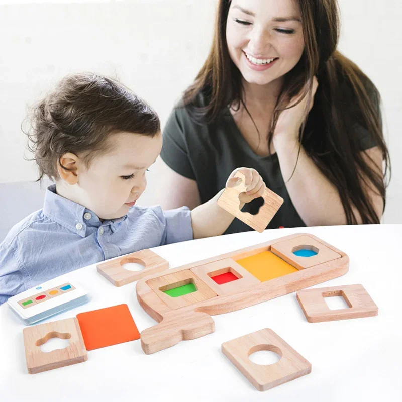 Wooden Montessori Geometry Color Separation Toys Matching Games Sensory Training Shape Children Education Cognition