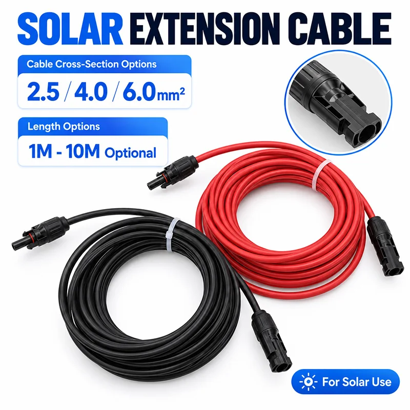 Solar PV Extension Cable Pair 1 2 3 5 10M 2.5 4 6mm2 Red Black Wire Double End Connectors for Outdoor Panel Photovoltaic System