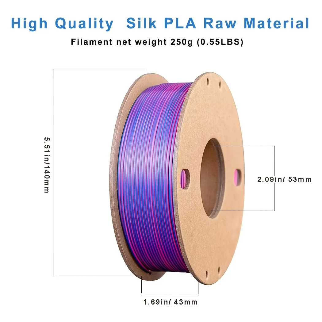 Three Color PLA Silk Filament 250g per Roll Net Weight, Suitable for FDM 3D Printers, 1.75mm Silk PLA 3D Printing Material.