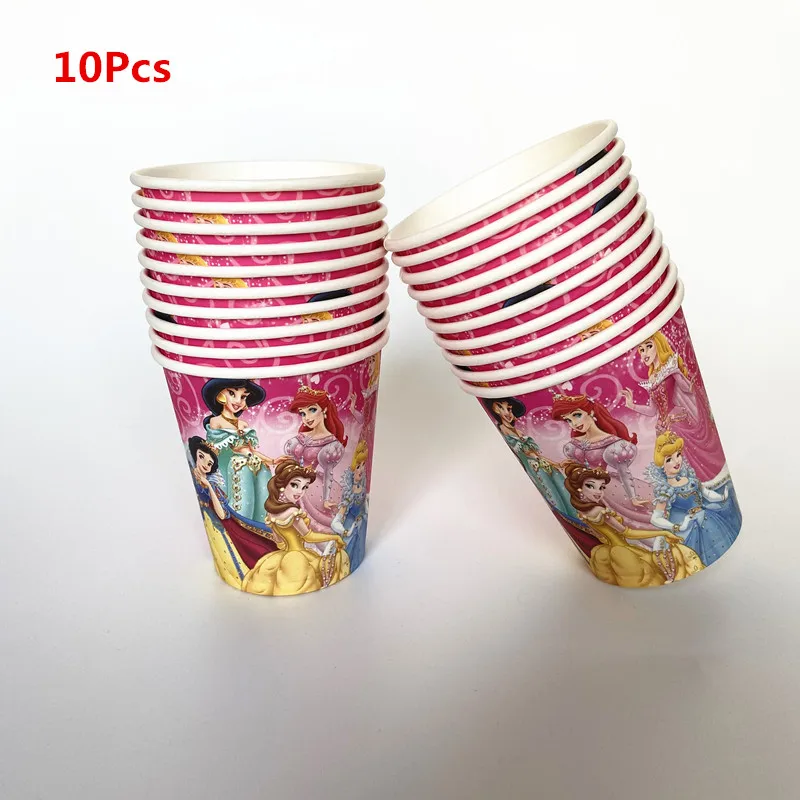 Six Princess Ariel Belle Aurora Cinderella Snow White Jasmine Paper Tableware Cups Plate Napkin Girls Birthday Party Decorations