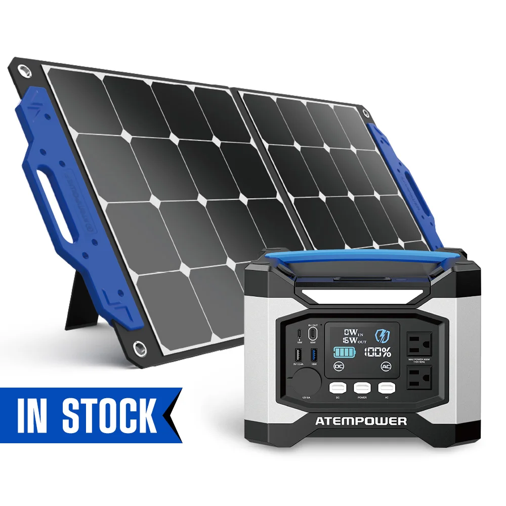 ATEM POWER 110V 220V 500W Outdoor Camping Lithium ion Battery Portable Solar Power Station with Solar Panel