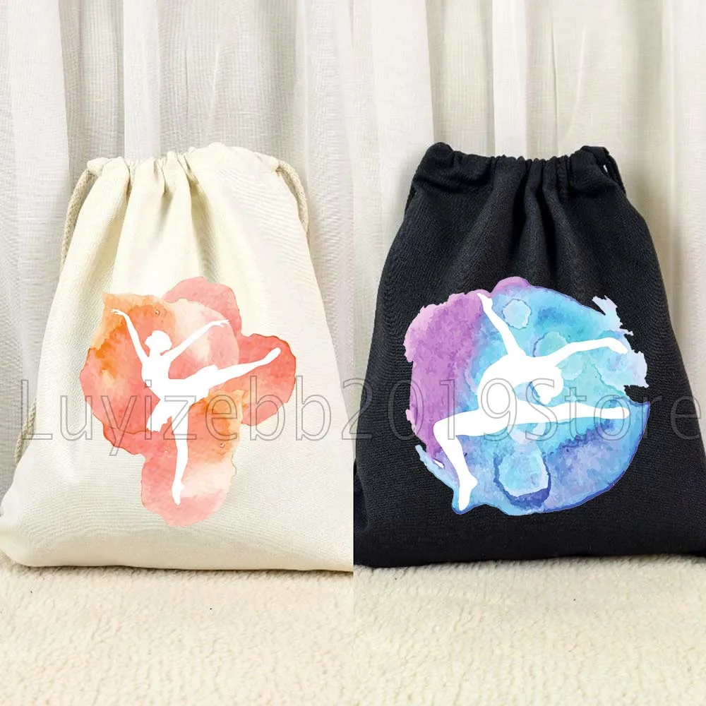 Ballerina Silhouette Gymnastics Girl Watercolor Cute Gifts Canvas Drawstring Bags Soccer Backpack Gym Sports Sackpack String Bag