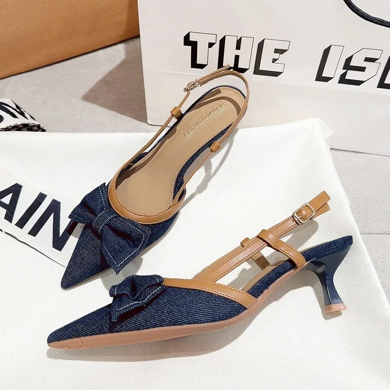 

Women's High Heeled Sandals Fashion Bow Design High Heel Sandals Women Pointed High Heeled Sandals Sandalias De Mujer Verano2025