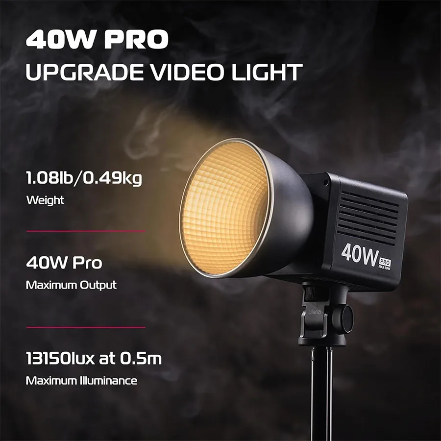 ULANZI 40W Pro Portable LED Video Light with DC Power Adapter, 3400mAh Build-in Battery Metal Mini Dual Color Temperature COB