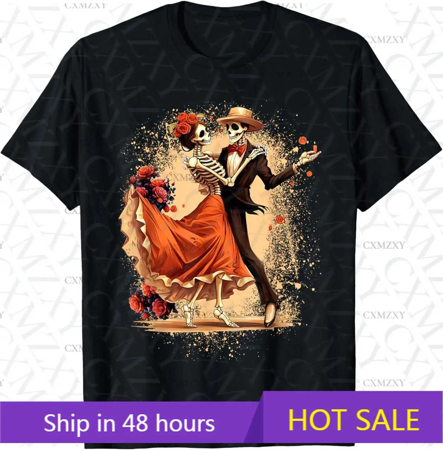 

Dia De Los Muertos skeleton Dancing Mexican Day Of The Dead 100% Cotton T Shirt