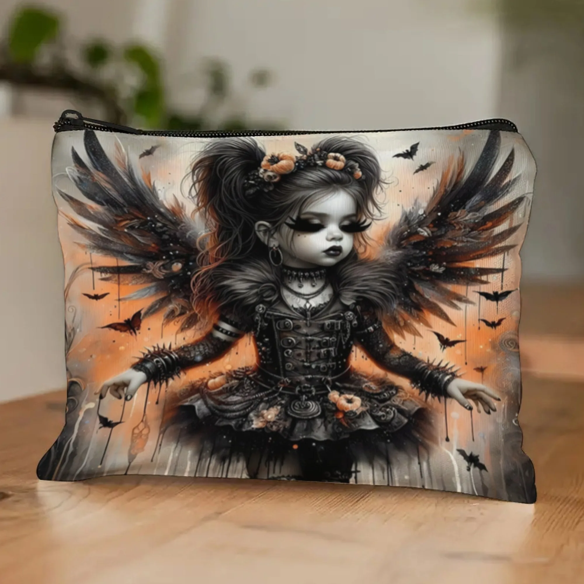 

Косметичка Dark Wings Loli с готическим принтом, стильный органайзер для макияжа и путешествий, праздничный подарок, легкий кошелек для монет для женщин