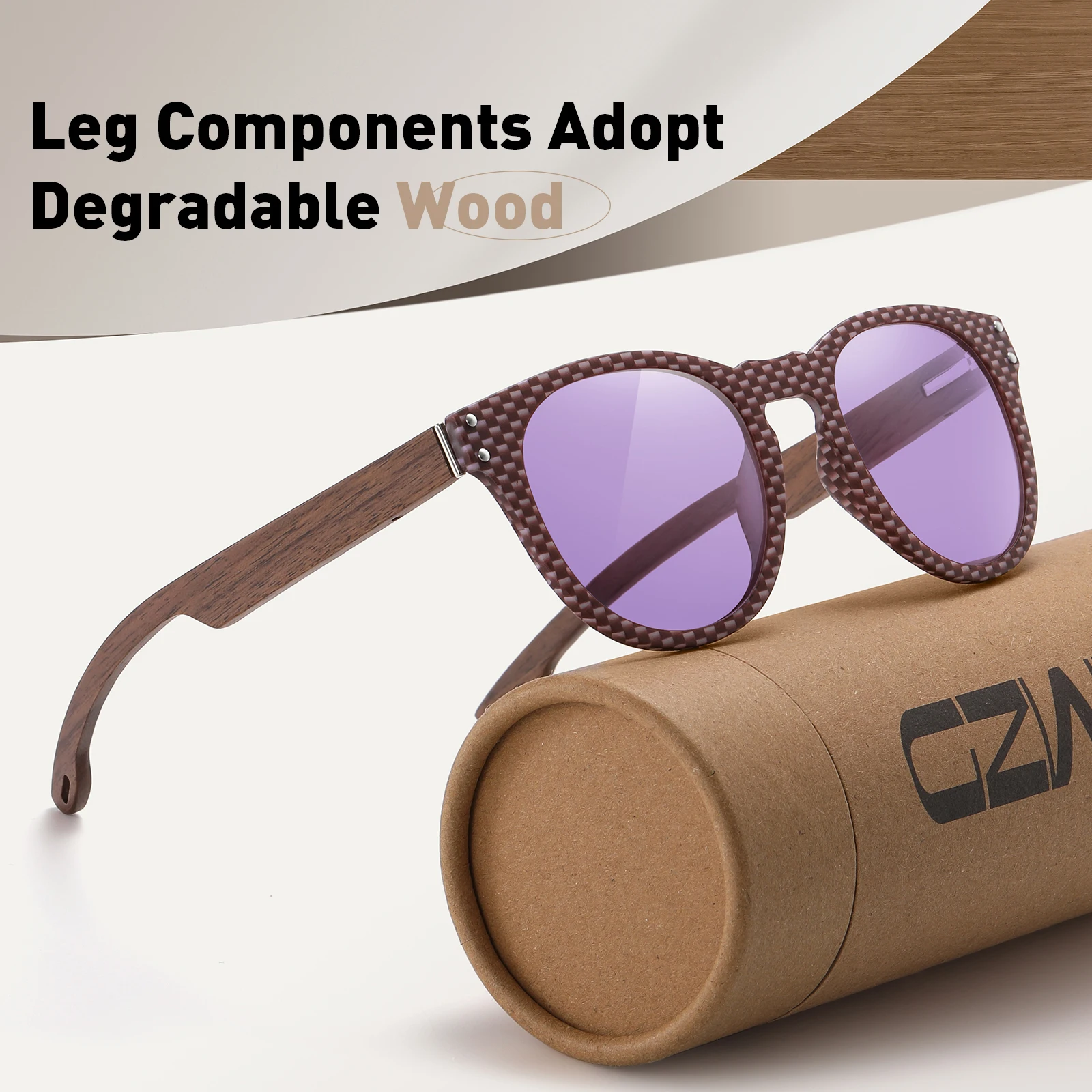 GM Natürliche Holz-Sonnenbrille für Herren, Polarisiert, Modisch, Schwarznuss, UV400, Kohlefaser, Polycarbonat-Sonnenbrille 8022 – Detail 2