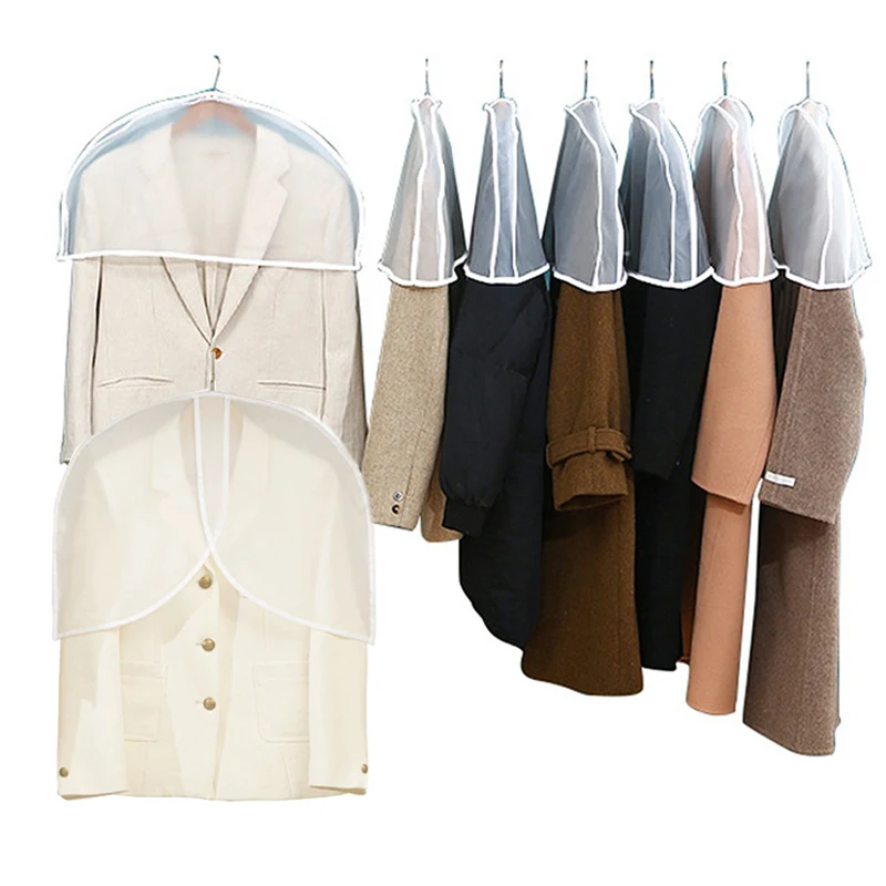 1-5Pcs Translucent Breathable Garment Covers Dust Covers With Shoulder Protectors For Clothes Coats Jackets Wardrobe Storage