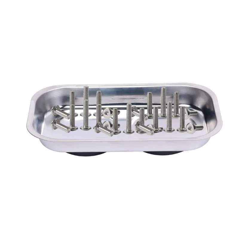 Stainless Steel Magnetic Parts Tray, Rectangular Magnetic Tool Tray with Rubber Coated Magnet, Heavy Duty Parts Organizer for