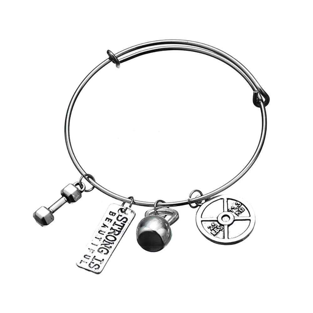 Vintage Weight Plate PlateBarbell Fitness Kettlebell Dumbbell Weightlifting Men's Fitness Gym Bracelet Charms Pendant Necklace
