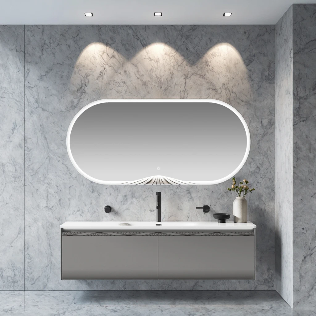 Modern Luxury Design Lacquered Solid Wood Sanitary Ware For Bathroom Vanity Bath Mirror Ceramic Sink-for Home Use And Hotels