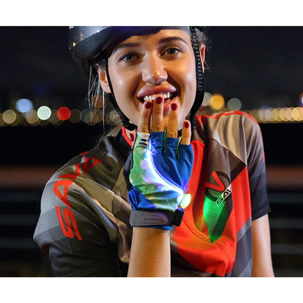 1Pair LED Biking Gloves Breathable Grip Dexterity for Driving Jogging Fishing Hiking Blue LED Half Finger Short Gloves