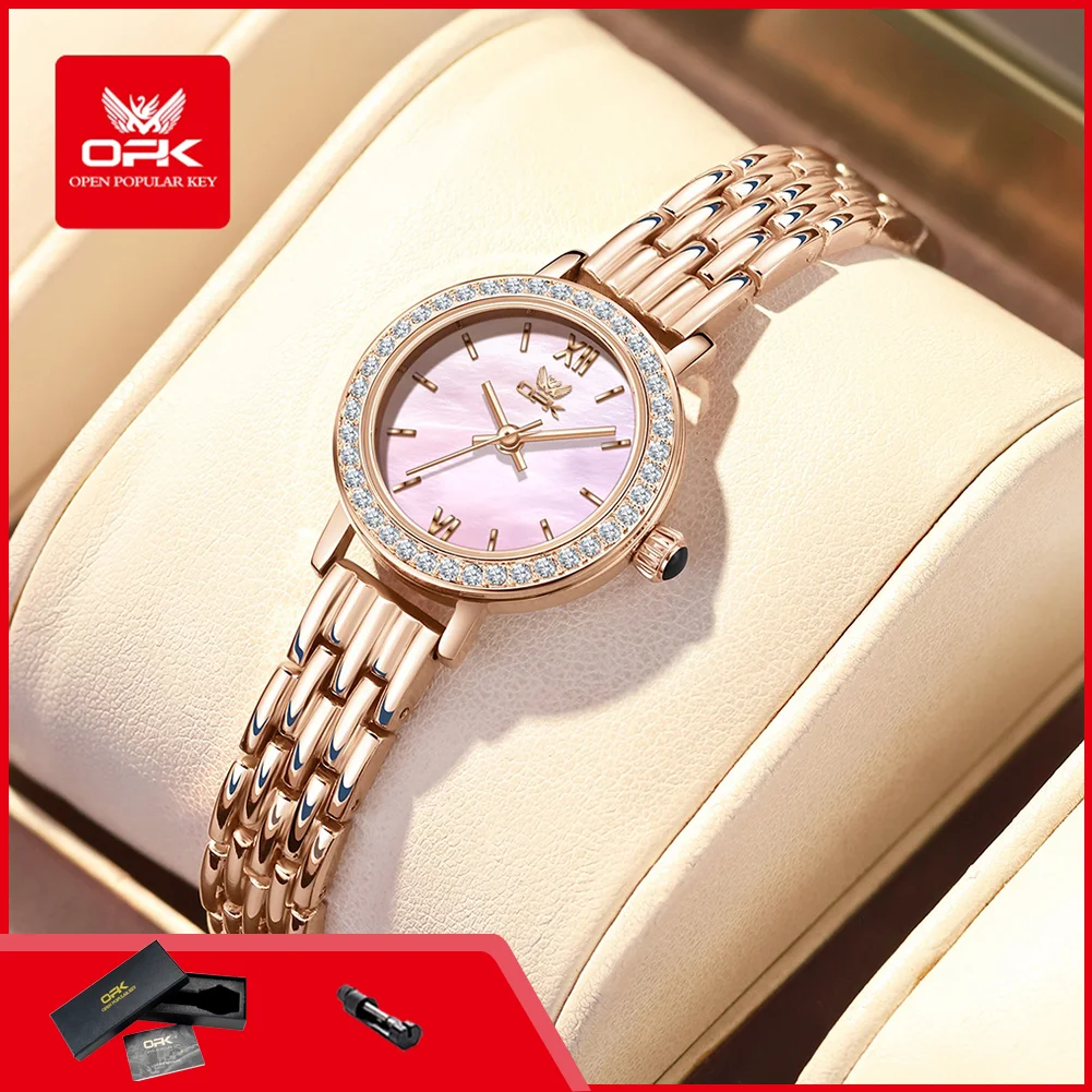 OPK 6063 Women's Luxury Watch Waterproof Diamond Bezel Steel Strap Elegant Female Watches Original Ladies Wristwatch