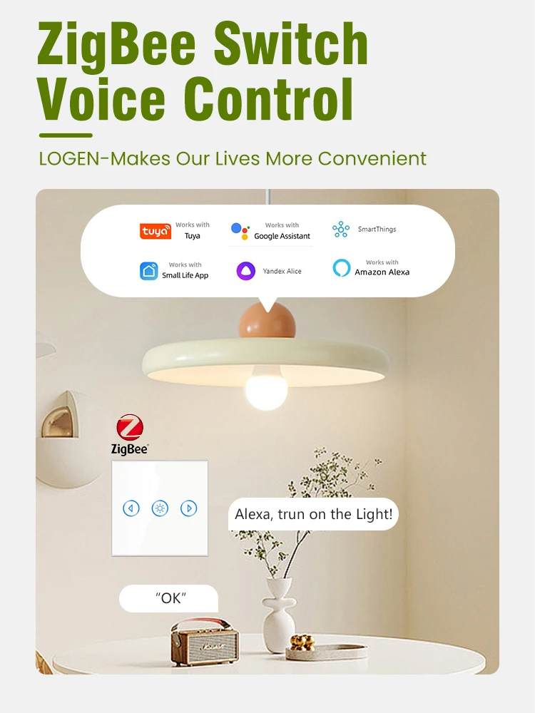 LOGEN Tuya Zigbee Dimmer Interruttore EU Parete Touch Dimmer Interruttore Vita Intelligente Controllo Vocale Alexa Google Casa Alice 220V Necessità