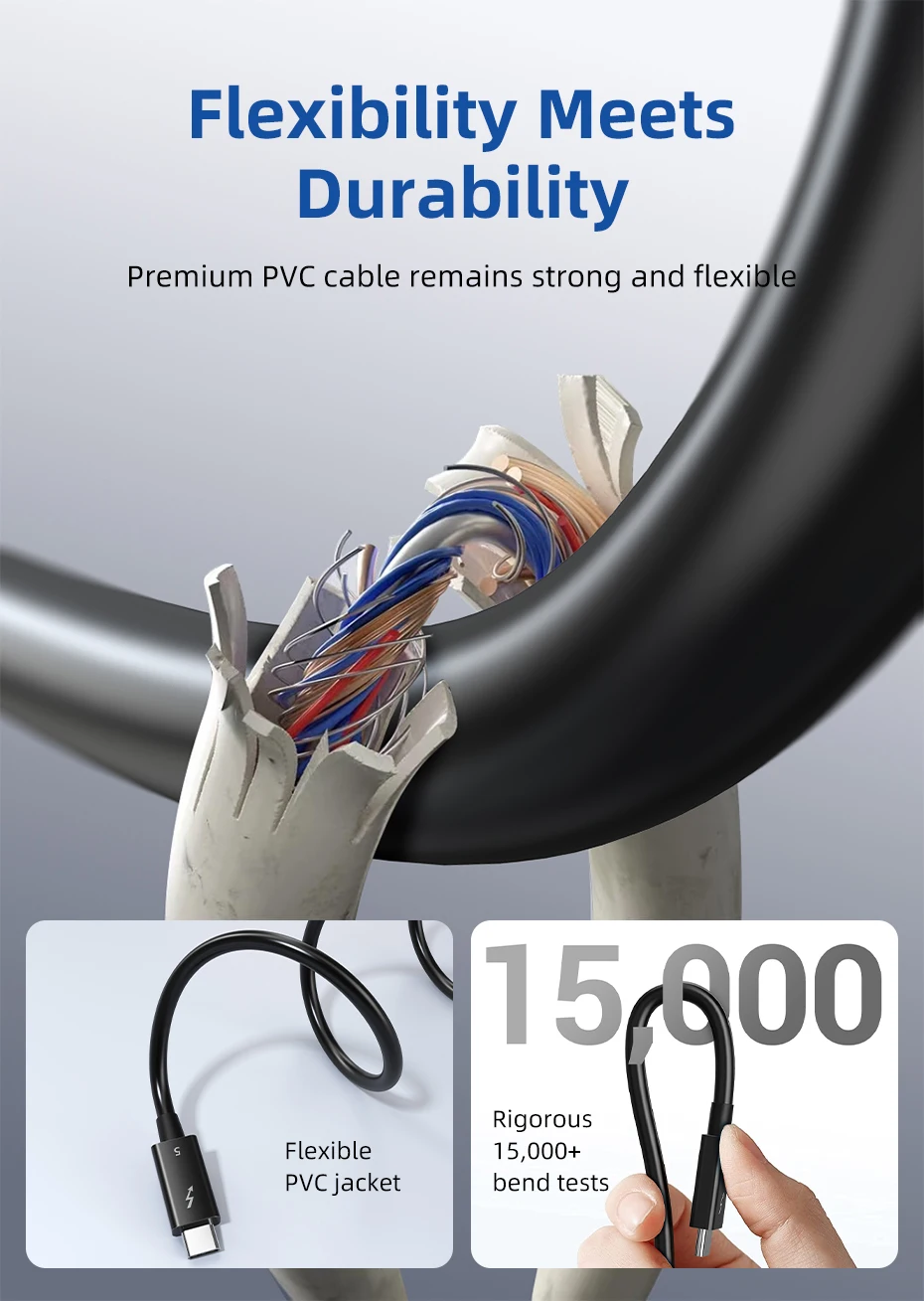 CABLETIME Thunderbolt 5-Kabel Intel-zertifiziertes 120 Gbit/s PD 240 W Datenkabel Schnellladung 8K60 Hz Typ-C-Kabel für Mac/PC iPad SSD – Detail 7