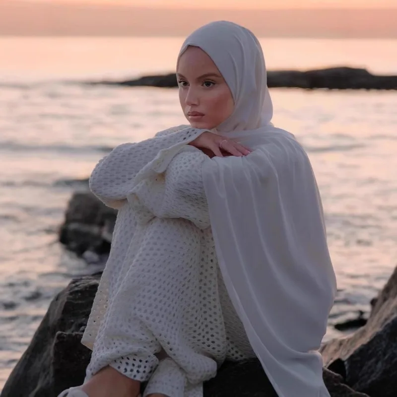 Novo vestido feminino vazado kaftan oriente médio abaya robe manga comprida solto maxi vestido flowy chiffon para outono praia