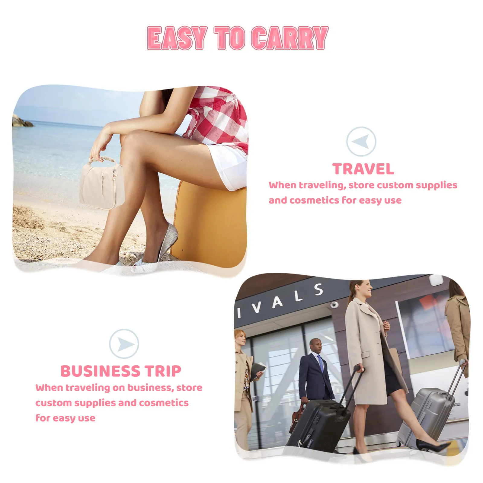 

Portable Hanging Toiletry Bag Women Travel Composite Polyester Handle Storage Container Pearl Zipper Design Business Trip Makeup