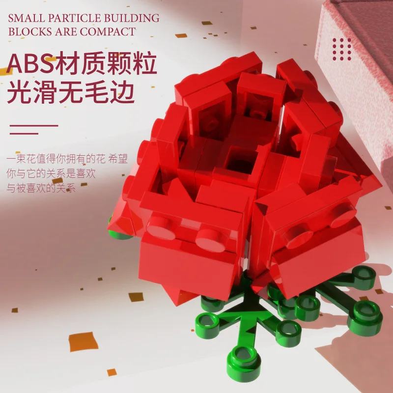 Conjunto de blocos de empilhamento de buquê de flores de rosa sonhadora para crianças, brinquedos de construção de modelo de fantasia