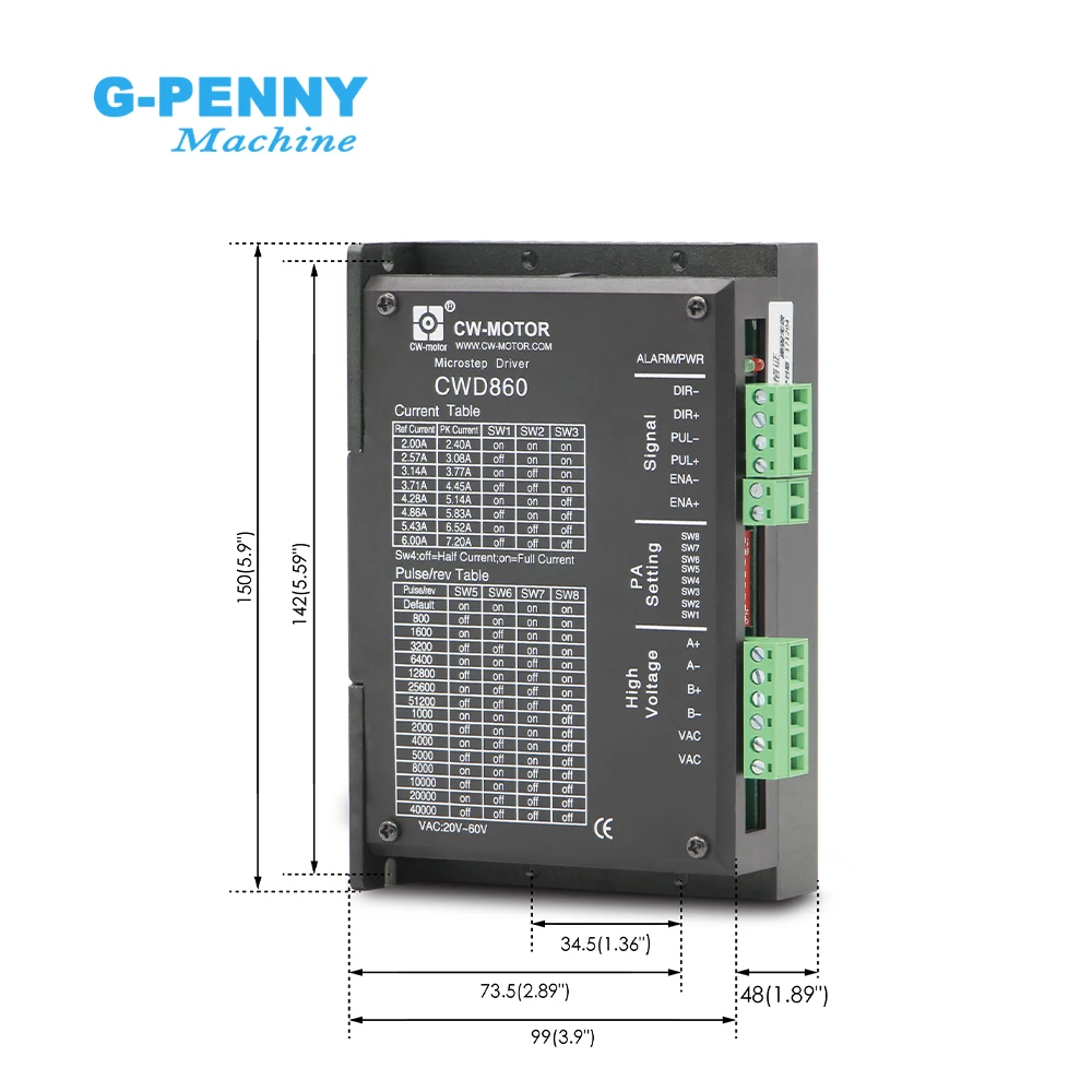 G-PENNY New Arrival!  CNC Motor Driver NEMA23 NEMA34 2-phase micro -step stepper motor driver 0-7.2A 24-90VDC CWD860 low n