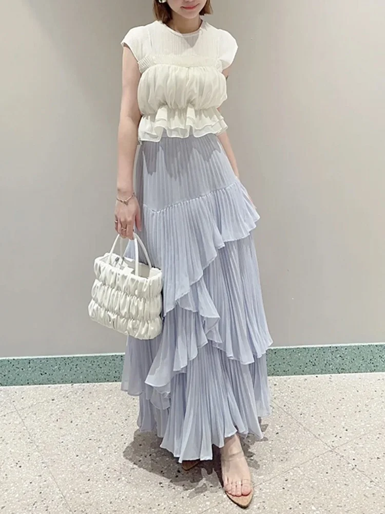 

Японская длинная многослойная юбка из тюля для девочек, новая, милая, с кружевной отделкой, плиссированная, с высокой талией, для повседневной носки