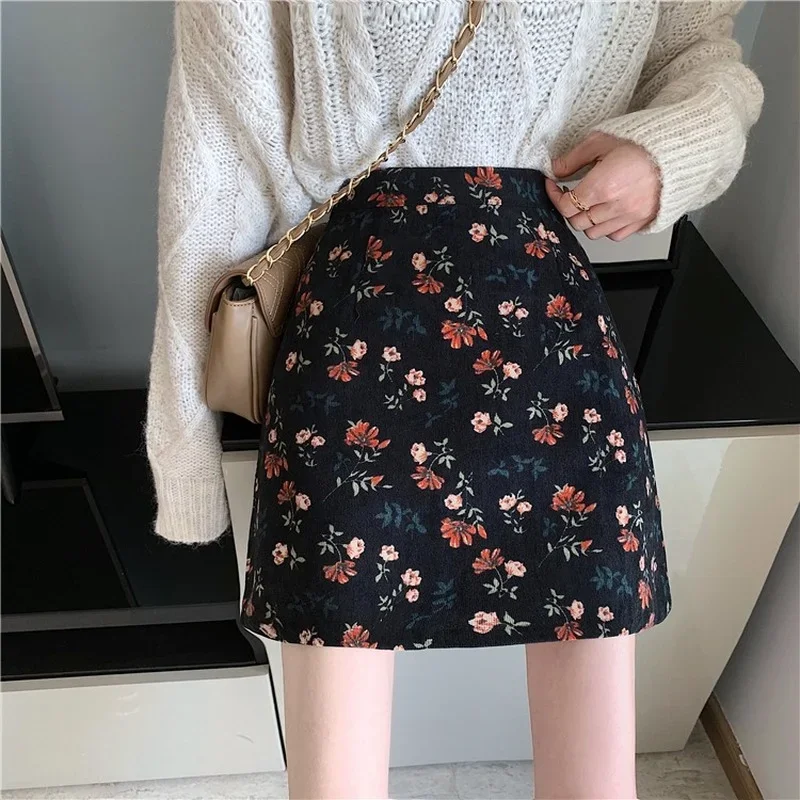 Floral Print Vintage Summer High Waist Zipper Elegant Oversized Chic Lady Mini Skirt Women Korean Harajuku Elastic Pencil Skirts