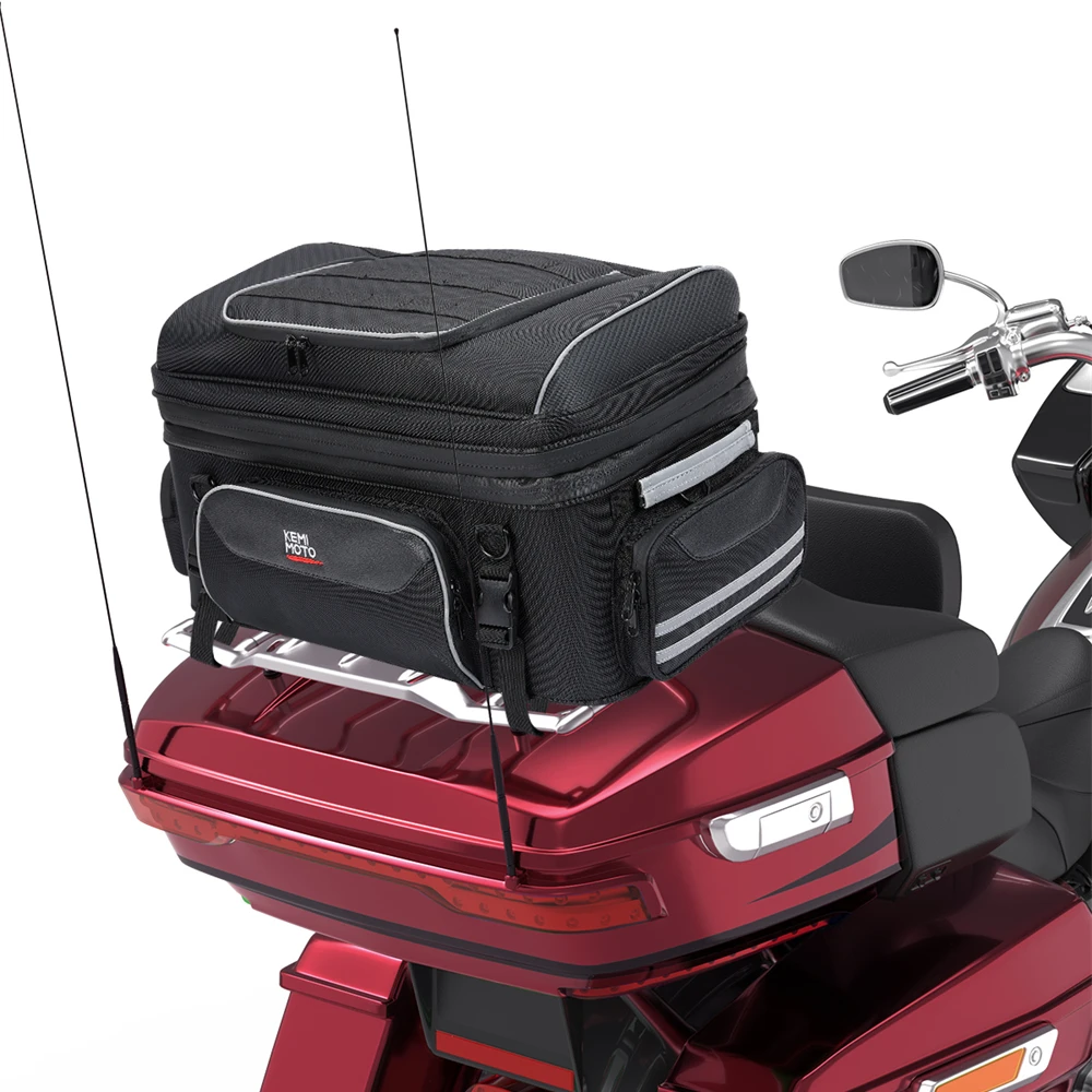 

Motorcycle Travel Luggage Rack Tail Bags 40L-50L Expandable Collapsible Trunk Bag for Touring Road King Street Glide Road Glide