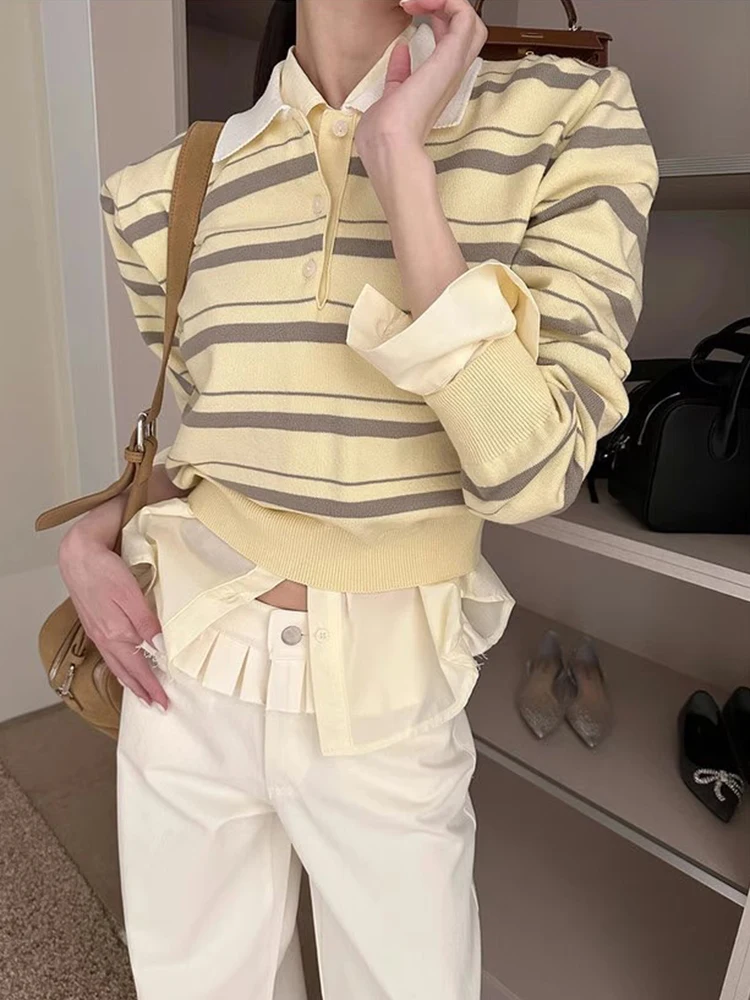 

Slimming ort Ne Striped Knitwear Early Autumn New Sle Retro Versatile Commute Sle Korean Version No Brand Regist...