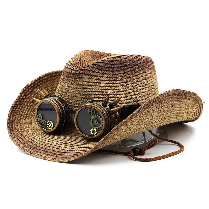 

Glasses Accessories Men's Women's Western Cowboy Straw Hat Outdoor Sports Mountaineering Upright Top Hat Foldable Big Hat