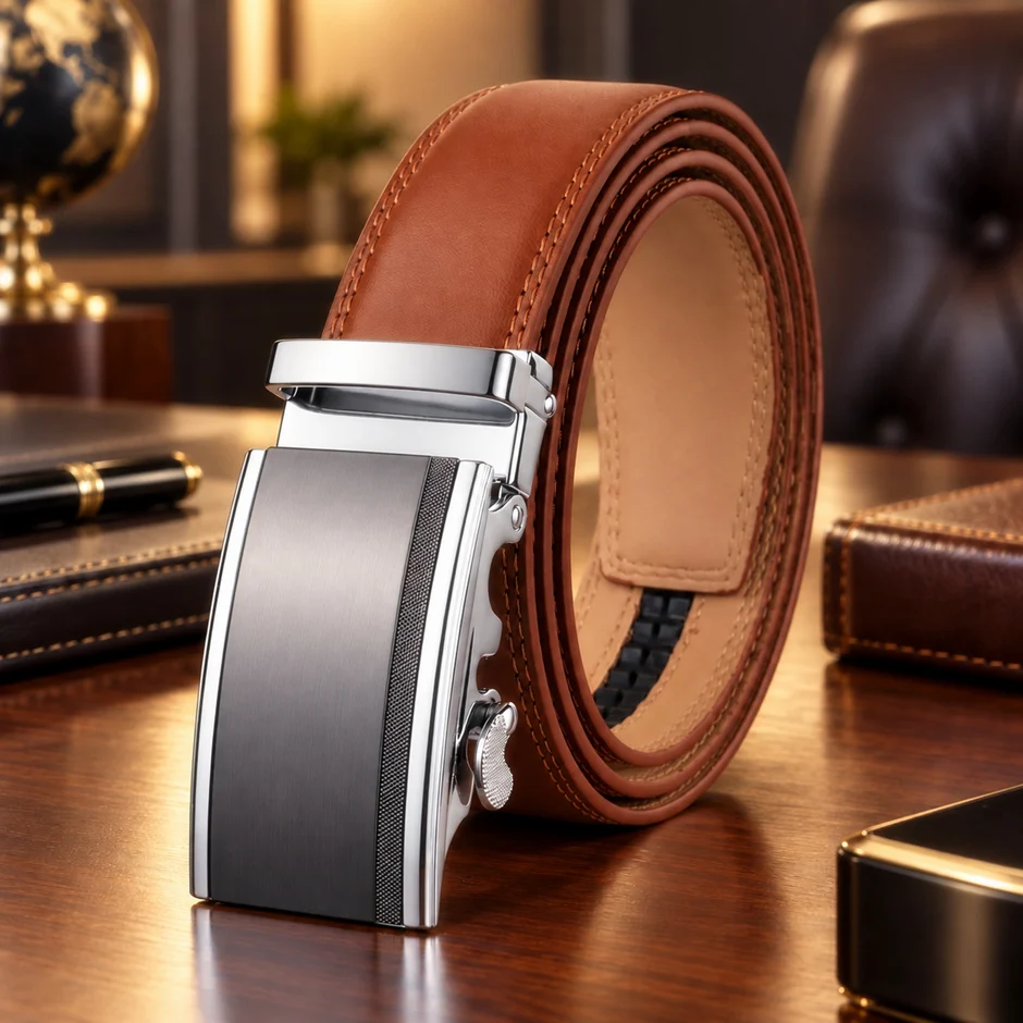Plyesxale Mens Belts Luxury Genuine Leather Brown Men Belt Automatic Buckle Dress Belts For Men Ceinture Homme Luxe Marque G57